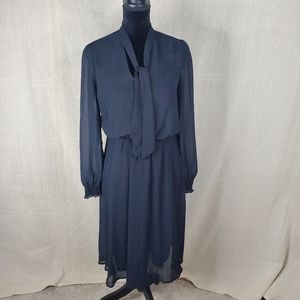 ◇ JustFab Black  Dress with Neck Tie Ruffled Smocked Wrist Size Small